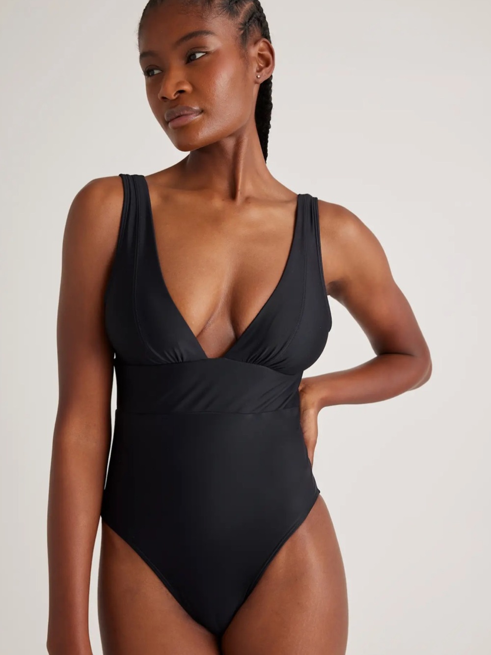 Quince Black V-Plunge One-Piece Swimsuit